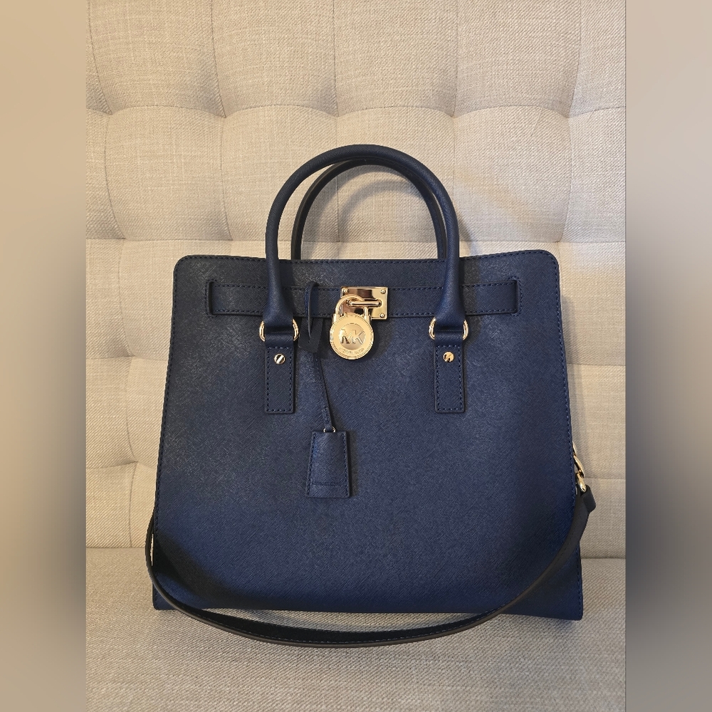 Michael Kors Navy Blue Hamilton Bagwith Gold Accents - NWT